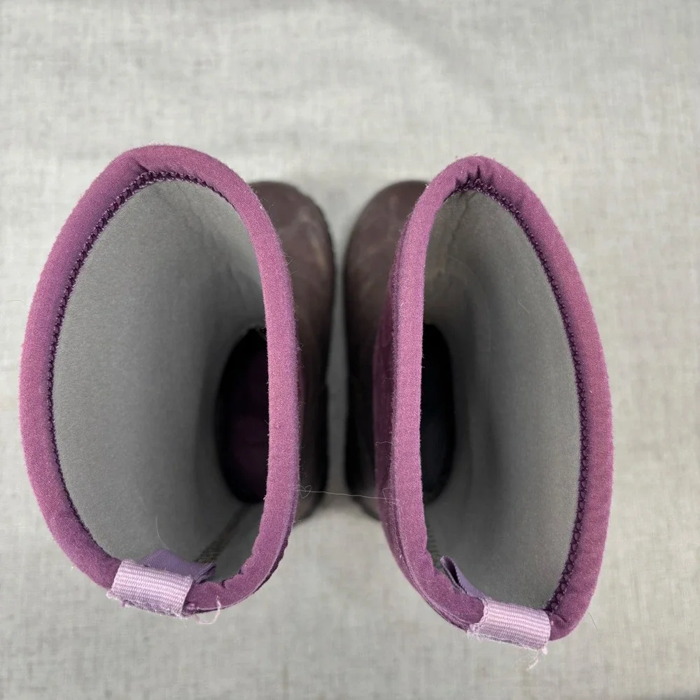 Bogs Kids Rain Boots‎ Purple Leaf Print Burgundy Waterproof Insulated Size 12